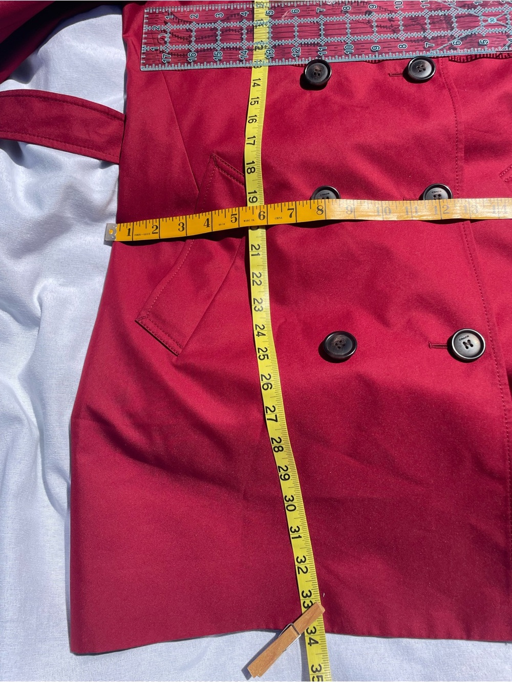 Coach Double-Breasted Crimson Trench Coat with Belt - Picture 9 of 16